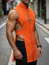 Men's Avant-Garde Clergy Collar Side-Cutout Longline Tank SKUL73685
