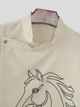 Men's Horse Zodiac Print Asymmetric Placket Shirt SKUL50569