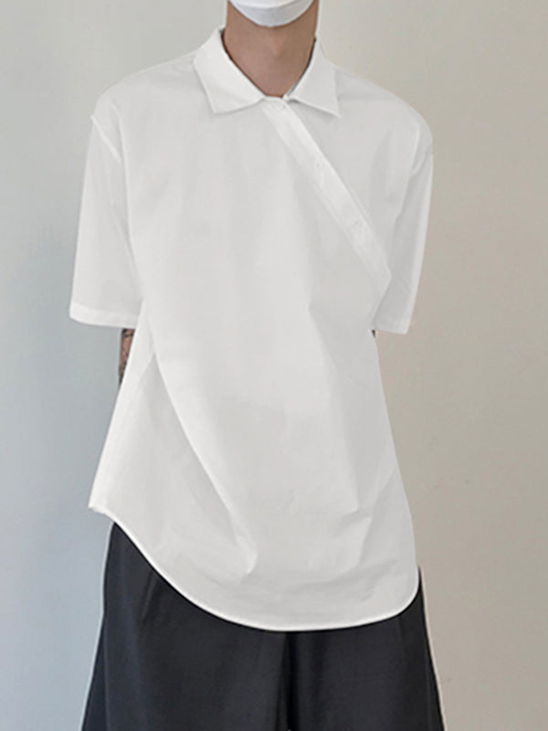 Mens Oblique Button Design Short Sleeve Shirt SKUK19425
