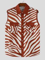 Men's Zebra Print Colorblock Sleeveless Shirt SKUL18928