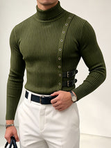 Men's Early Autumn High Street Eyelet Trim Rib-Knit Fitted Long Sleeve Roll Neck Sweater SKUL81071
