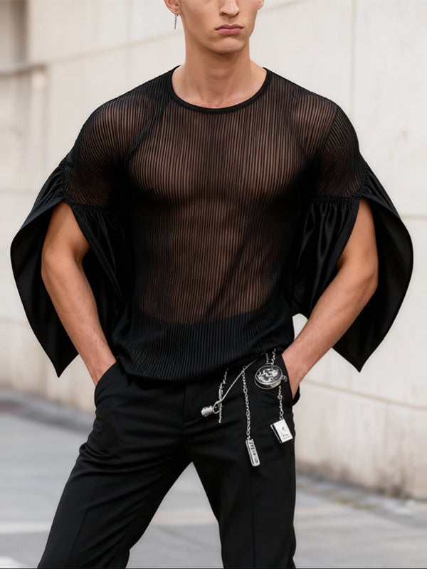 Men's Sheer Mesh Patchwork Split Cuff T-shirt SKUL51864