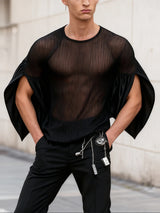 Men's Sheer Mesh Patchwork Split Cuff T-shirt SKUL51864