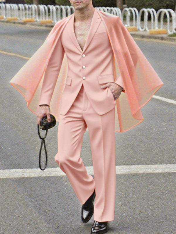 Men's Sheer Cape Patchwork Casual Two Pieces Outfit SKUL25765