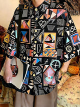 Men's Abstract Geometric Art Print Oversized City Boy Shirt SKUL59520