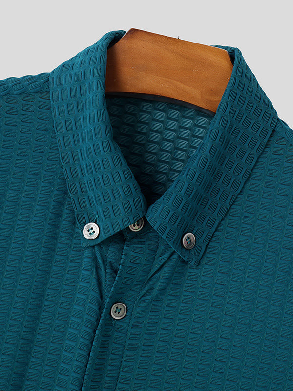 Mens Textured Fitted Short-Sleeve Shirt SKUL02075