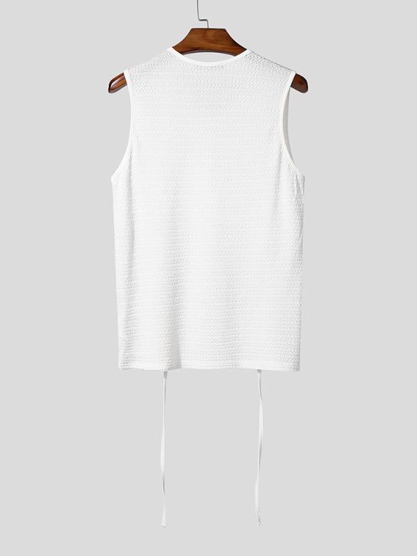 Mens Solid Color Textured Double-Layer Casual Tank SKUL16263
