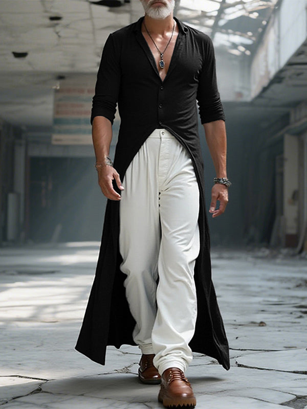 Men's Solid Color Long Hem Long Sleeve Shirt SKUL30804