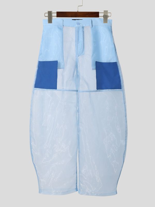 Men's Avant-Garde Sheer Mesh Patchwork Wide Leg Pant SKUL60252