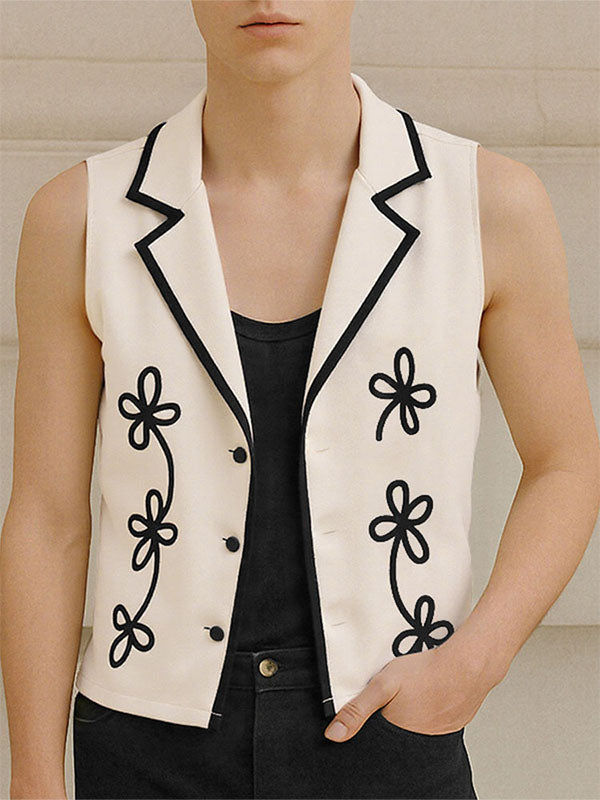 Men's Floral Print Color Block Sleeveless Shirt SKUL15559