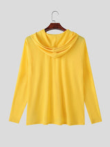 Men's Solid Color Semi-Sheer Hooded Long Sleeve T-shirt SKUL42396