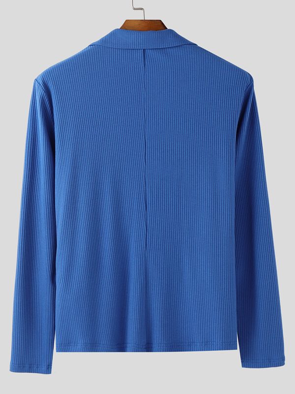 Men's Epaulet Patchwork Knitted Double Breasted Slim Fit Blazer SKUL39881