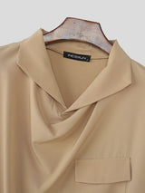 Men's 3D Pocket Draped Neck 3/4 Length Sleeve Shirt SKUL53234