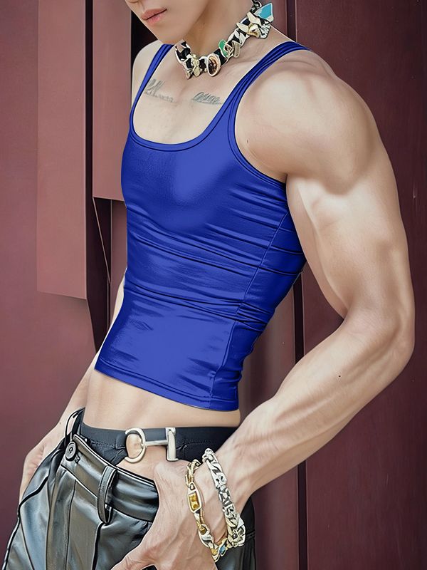 Men's Avant-Garde High Street Metallic Faux Leather Skinny Racerback Tank SKUL71246