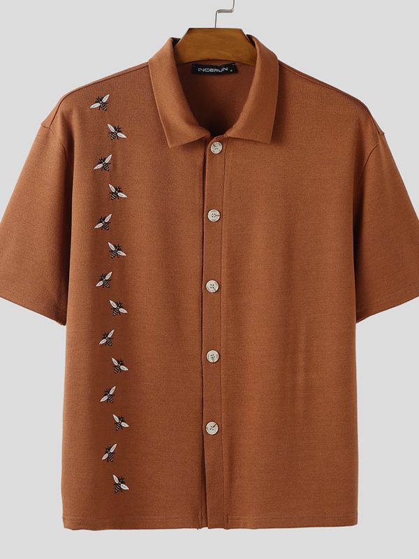 Men's Bee Embroidery Knit Short Sleeve Shirt SKUL38894