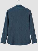 Men's Avant-Garde Early Autumn Casual Asymmetrical Side Button Vertical Stripe Long Sleeve Cowl Neck T-shirt SKUL83122