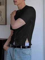 Men's Solid Color Knit Short Sleeve Shirt SKUL22811