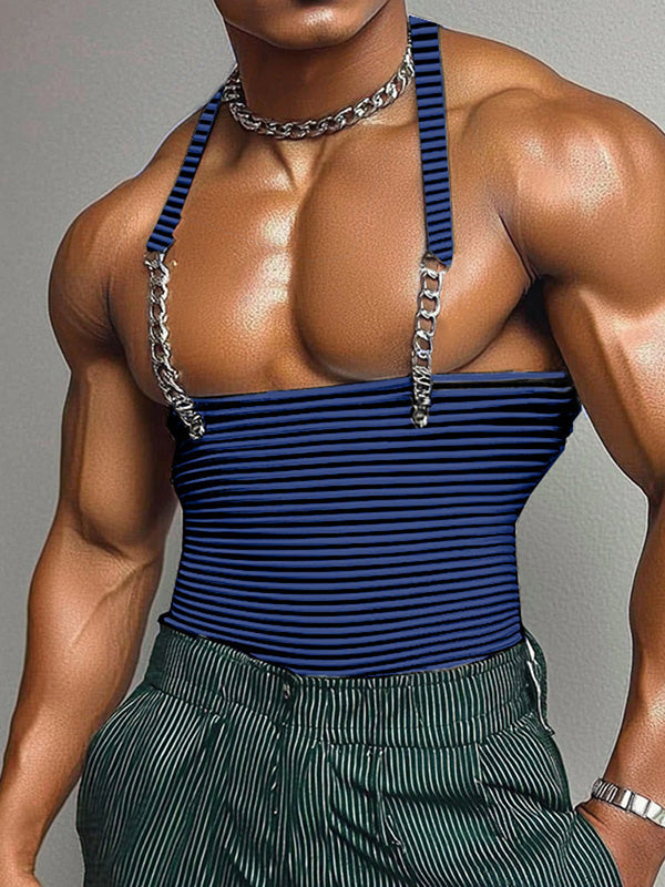 Mens Metal Bar Spliced Striped Tank SKUK92819