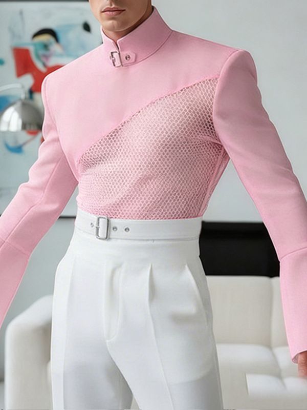 Men's Sheer Mesh Zipper Flared Sleeve T-shirt SKUL50073