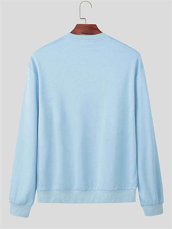 Men's Solid Color Casual Textured Long Sleeve Sweatshirt SKUL28385