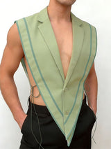 Men's Avant-Garde Open-Side Lace-Up Contrast Stripe Waistcoat SKUL54015