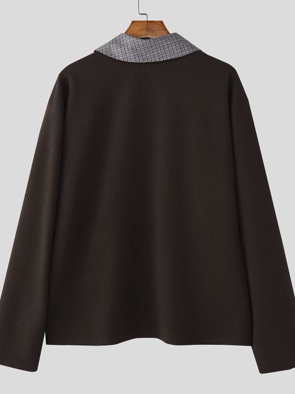 Men's Asymmetric Placket Versatile Long Sleeve Shirt SKUL40163