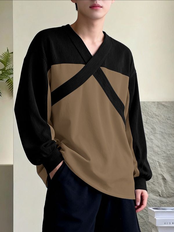 Men's Cross Design Contrast Color Long Sleeve T-shirt SKUL42374