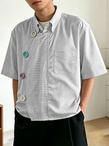 Men's Asymmetrical Striped Patchwork Oversized Colorful Button Shirt SKUL60812