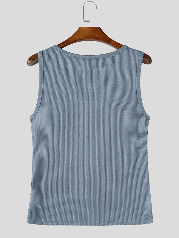 Men's Hardcore Bodybuilding Muscle Fit Ribbed Knit Crew Neck Tank SKUL68063