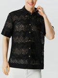 Mens Lace Patchwork Lapel Short Sleeve Shirt SKUK13161