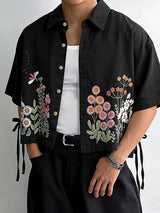 Men's Floral Print Side-Tie Ribbon Details Short Sleeve Shirt SKUL52628
