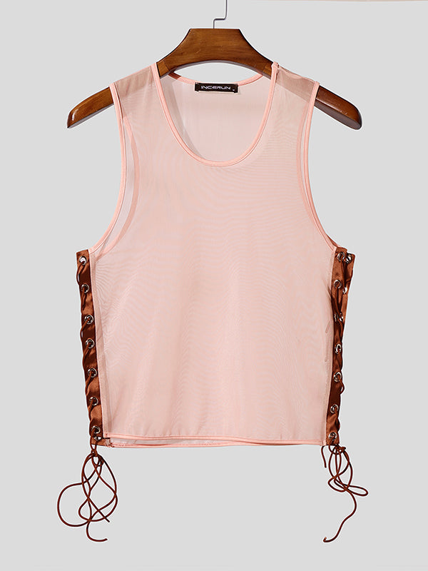 Mens Sheer Side Cutout Cropped Tank SKUL10655