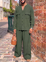 Men's Commute Micro-Houndstooth Deep-V Collarless Two Pieces Outfit SKUL79521