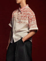 Men's Calligraphy Script Print Raw Hem Short Sleeve Shirt SKUL52996