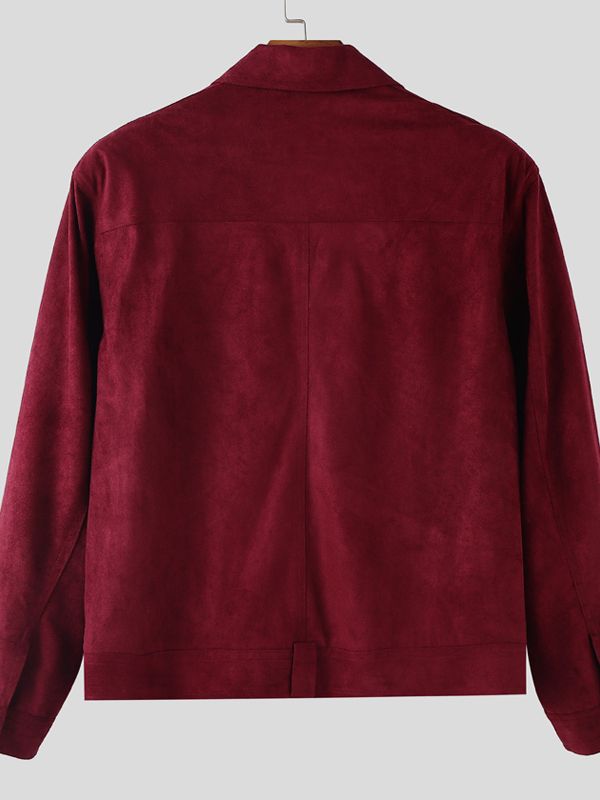 Men's Faux Suede Loose Cropped Long Sleeve Jacket SKUL33858