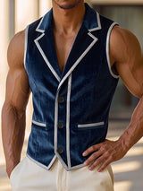 Men's Vintage Aristocratic Velvet Contrast Piping Notch Lapel Fit Waistcoat SKUL78977