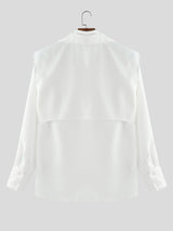 Men's Solid Hollow Fake Two Piece Long Sleeve Shirt SKUL24190