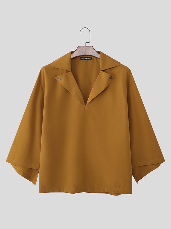 Men's Avant-Garde Deep V-Neck Dramatic Bell Sleeves Shirt SKUL51934