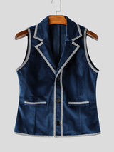 Men's Vintage Aristocratic Velvet Contrast Piping Notch Lapel Fit Waistcoat SKUL78977