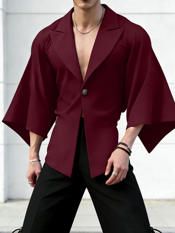 Men's Solid Color Waist Cinched Long Sleeve Blazer SKUL51861