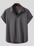 Mens Solid Lapel Cotton Short Sleeve Shirt SKUH83763