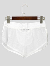 Men's Sexy Lounge Sheer Mesh Contrast Binding Dolphin Hem Bulge Pouch Mini Length Short SKUL83193