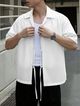 Men's Lace Up Patchwork Striped Short Sleeve Shirt SKUL39009