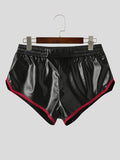 Mens Faux Leather Contrast Ribbon Patchwork Shorts SKUK11235