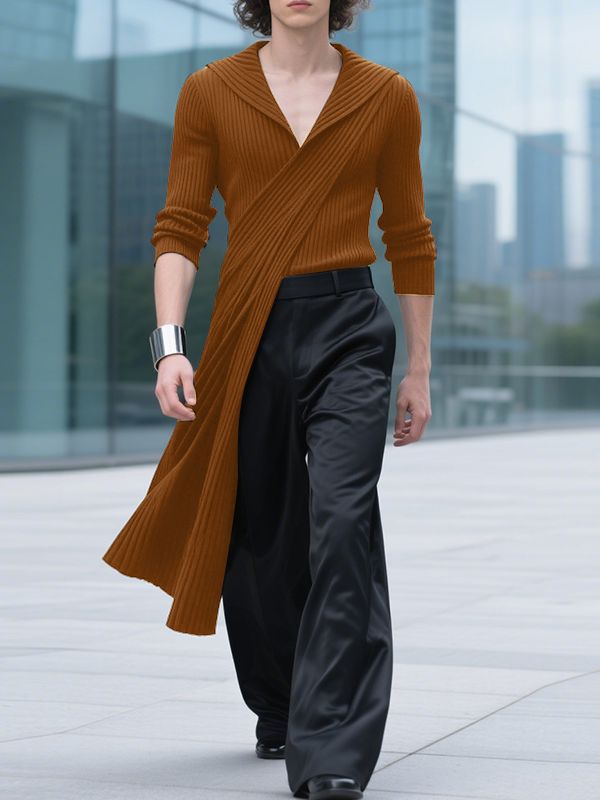Men's Asymmetrical Hem Texture Long Sleeve T-Shirt SKUL29595