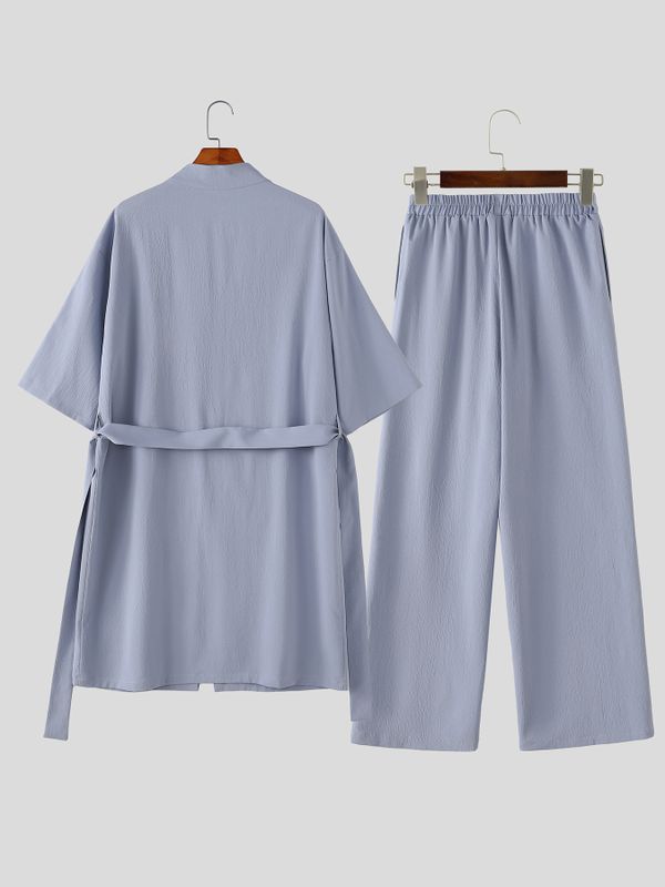 Men's Bohemian Relaxed Vibe Open-Front Mid-Length Two Pieces Outfit SKUL71418