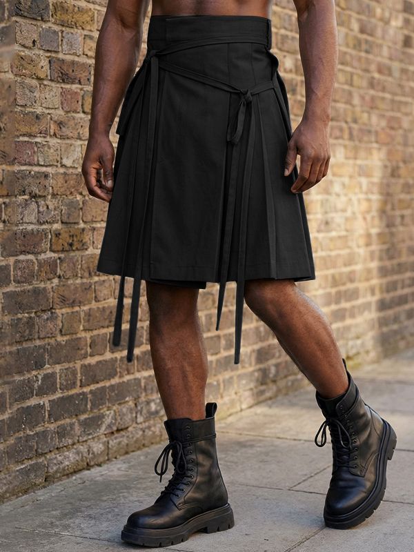 Men's Multi-Strap Cargo Aesthetic Pleated Wrap Skirt SKUL60271