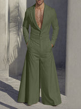Mens Solid Color Loose Long Sleeve Jumpsuit SKUL27231