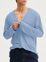 Men's Solid Color V-Neck Long Sleeve T-Shirt SKUL27246