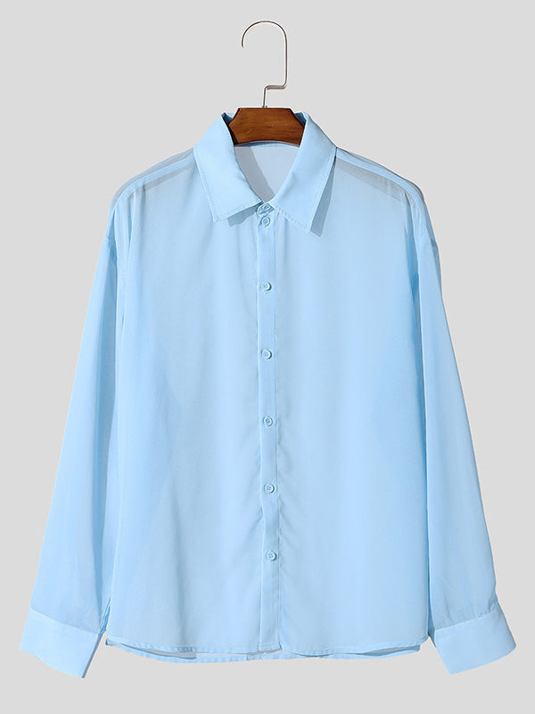 Mens Casual Sheer Mesh Long Sleeve Shirt SKUK99011